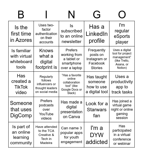 Dive Into the Digital Dimension of Youth Work Bingo Card