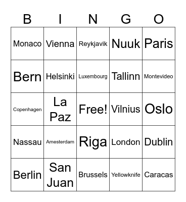 Capitals Bingo Card