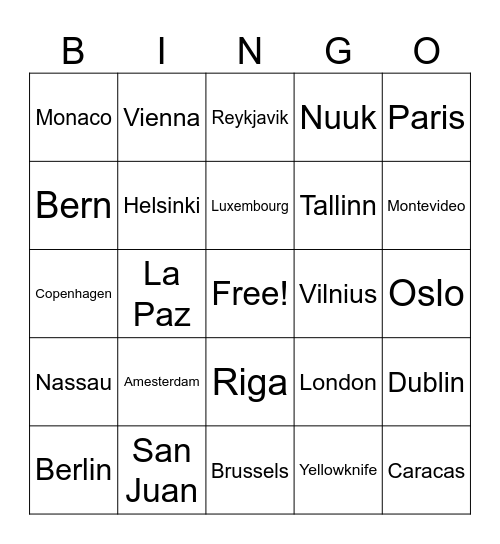 Capitals Bingo Card