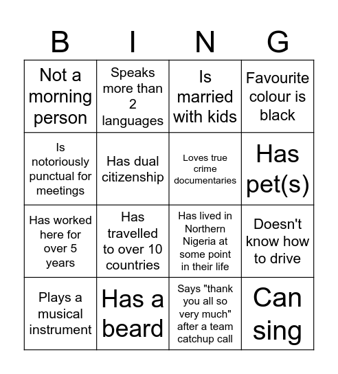 Bamboo Bingo - Day One Company Retreat Bingo Card