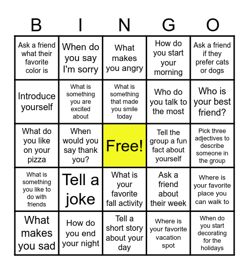 Conversation Bingo Card