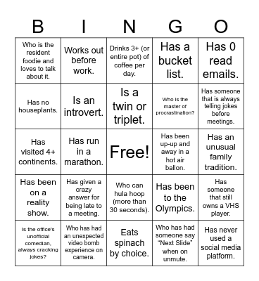 RMCS Fun Activity Bingo Card