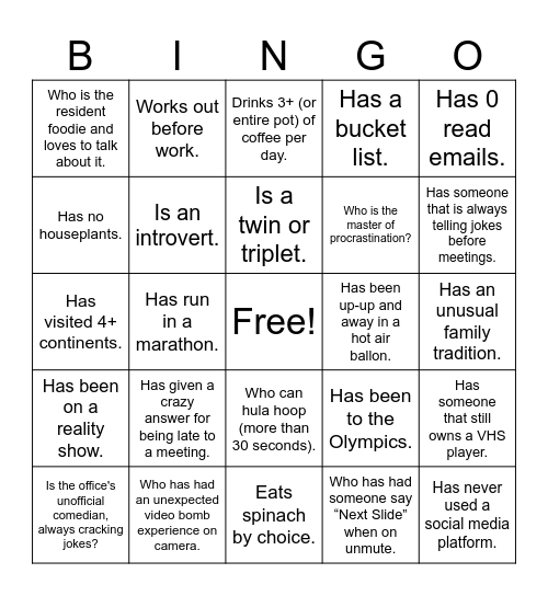 RMCS Fun Activity Bingo Card