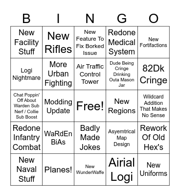 Foxhole Bingo Update 59 Bingo Card