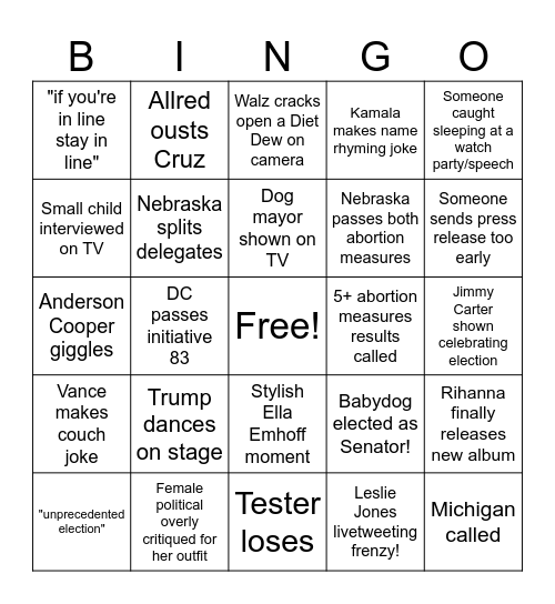 Election 2024 Bingo Card