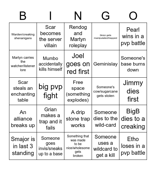 Wild Life bingo Card