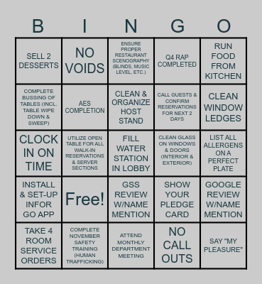 CHAMPIONS FOH HOST BINGO Card