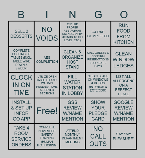 CHAMPIONS FOH HOST BINGO Card