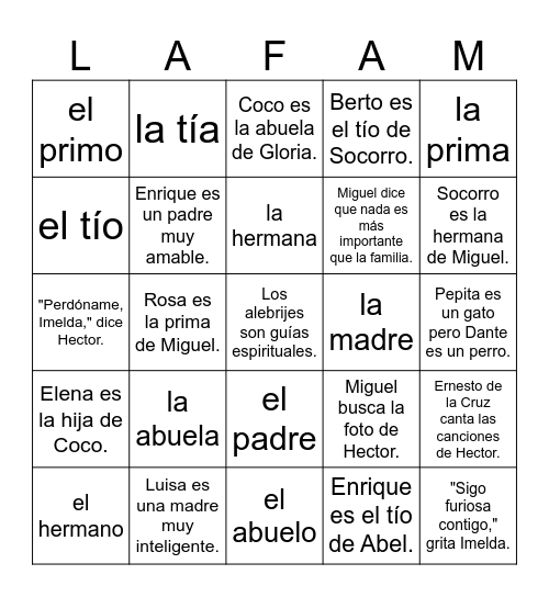 COCO Bingo Card