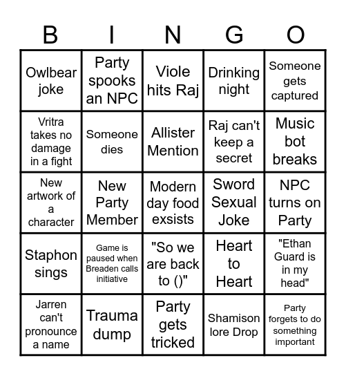 Expulsis Bingo Card