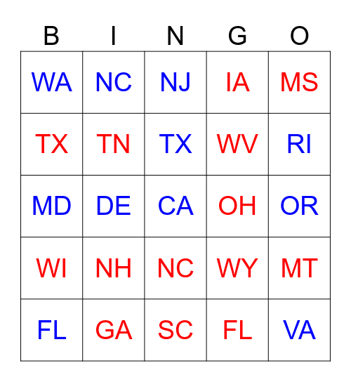 2024 Election Map Bingo Card