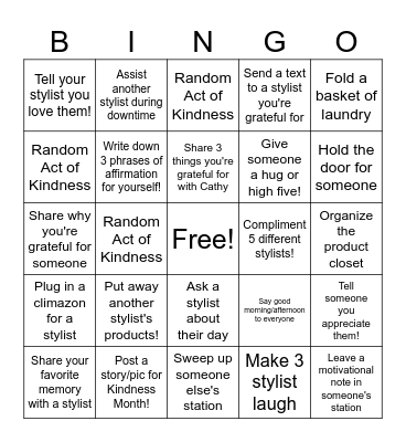 Team BAD Be Kind Bingo! Bingo Card