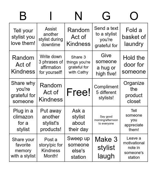 Team BAD Be Kind Bingo! Bingo Card