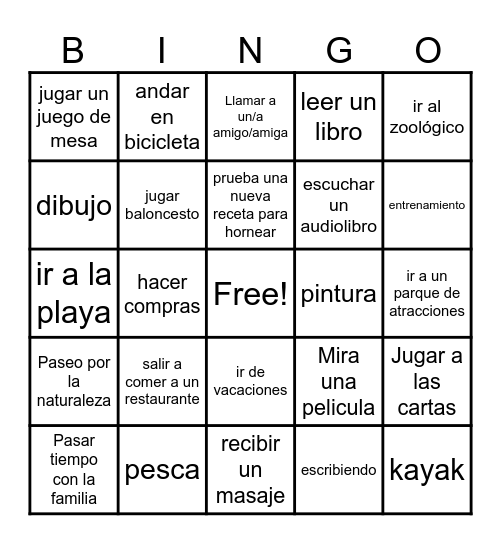 Bingo de Ocio y Recreación Bingo Card