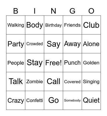 Confetti Bingo Card