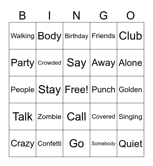 Confetti Bingo Card