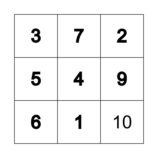 Ten frame bingo card