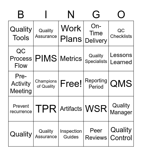 Quality Bingo Card