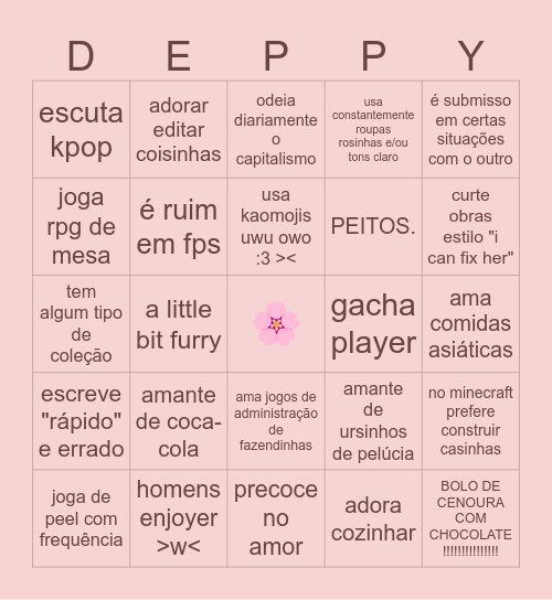 BINGO DO DEPINHO Bingo Card