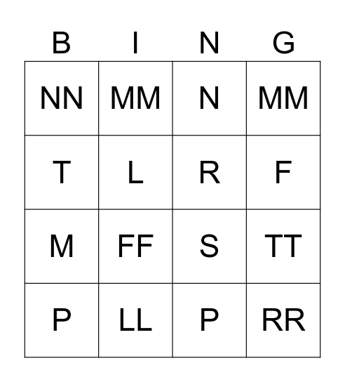 Doppelkonsonanten Bingo Card