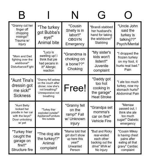 Thanksgiving Chaos!! Bingo Card