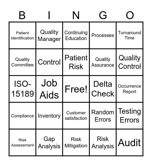 Quality Assurance Bingo Card