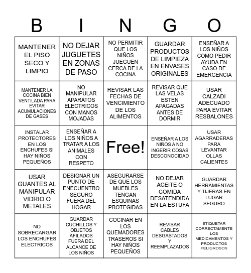 EL BINGO DE LA SEGURIDAD Bingo Card