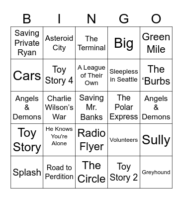 Tom Hanks Movies Bingo Card