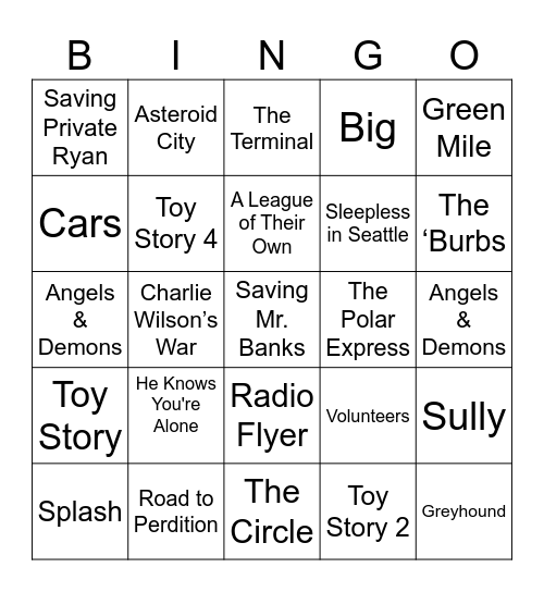 Tom Hanks Movies Bingo Card