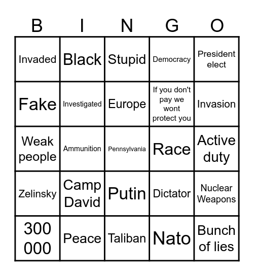 US Presidential Election Bingo Card