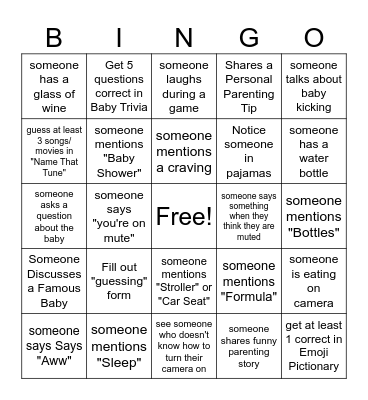 Baby Hood Bingo Card