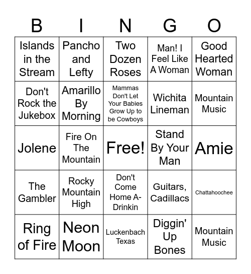 Classic Country Bingo Card