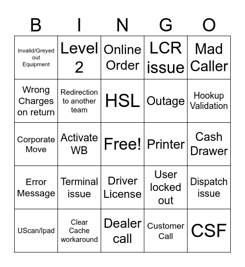 POS SUPPORT BINGO Card