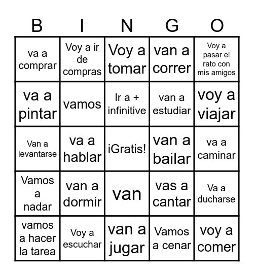 Ir +a+Infinitivo Bingo Card