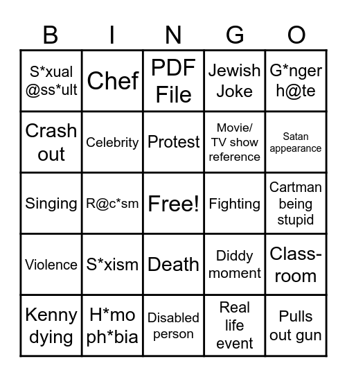 South Park Bingo Card