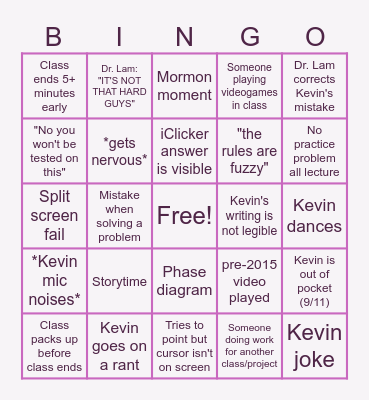 Material Science Bingo Card