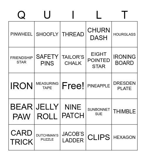 Quilting Bingo Card