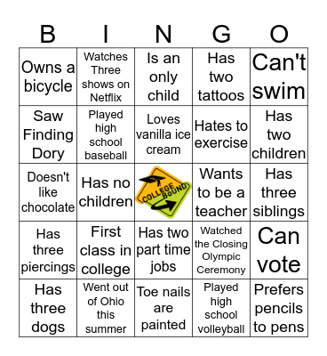 First Day Bingo Card