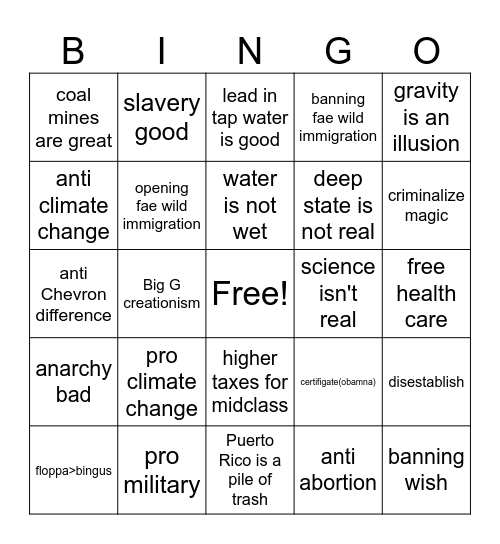 Political positions Bingo Card