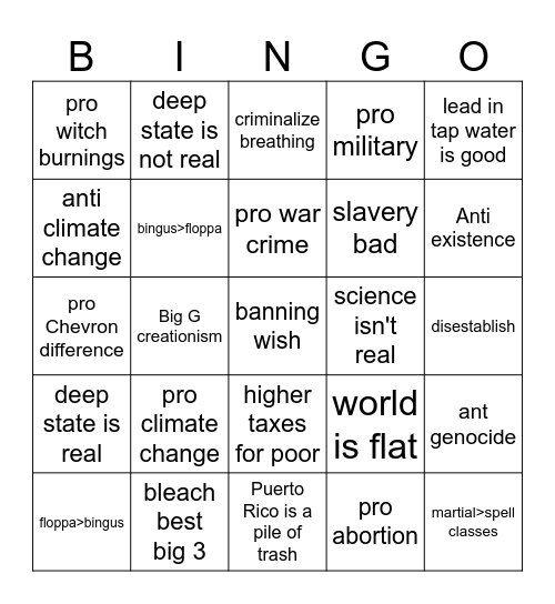 Political positions Bingo Card