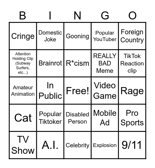 Offensive Memes 1 (by InternetCity) Bingo Card