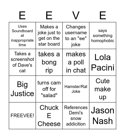 Eevee Bingo Card