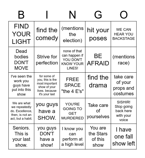 Doc Speech Bingo Card