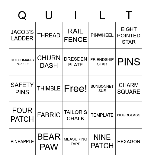 Quilting Bingo Card