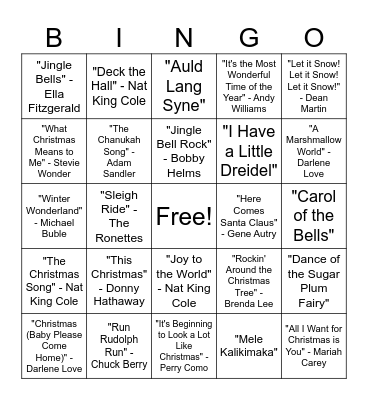 Winter Holiday Bingo Card