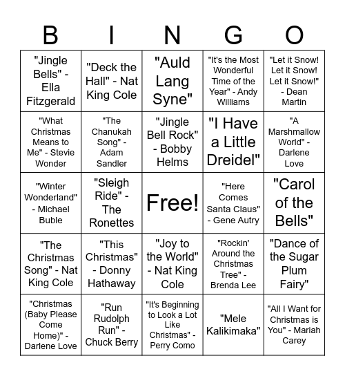 Winter Holiday Bingo Card