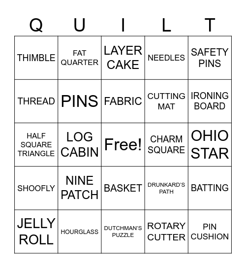 Quilting Bingo Card