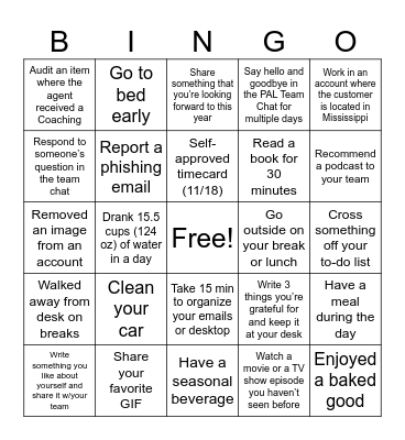 Work/Life Balance Bingo Card