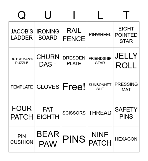 Quilting Bingo Card