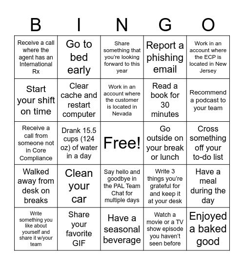 Work/Life Balance Bingo Card